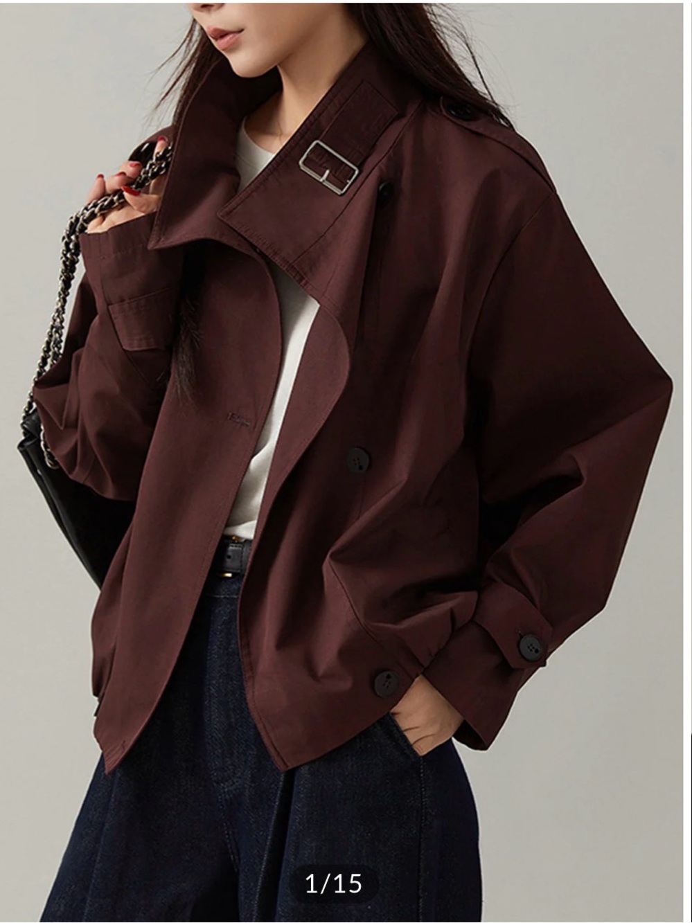 Commense  Women's Vintage Loose Trench Coat - Burgandy L